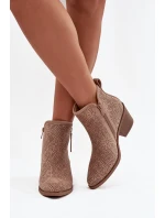 Dámské kotníkové boty ve stylu kovbojek na podpatku S.Barski – béžové