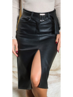 Sexy Highwaist faux leather Midi Skirt with belt