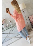 Oversize halenka s duhovým potiskem rtů v meruňkové barvě