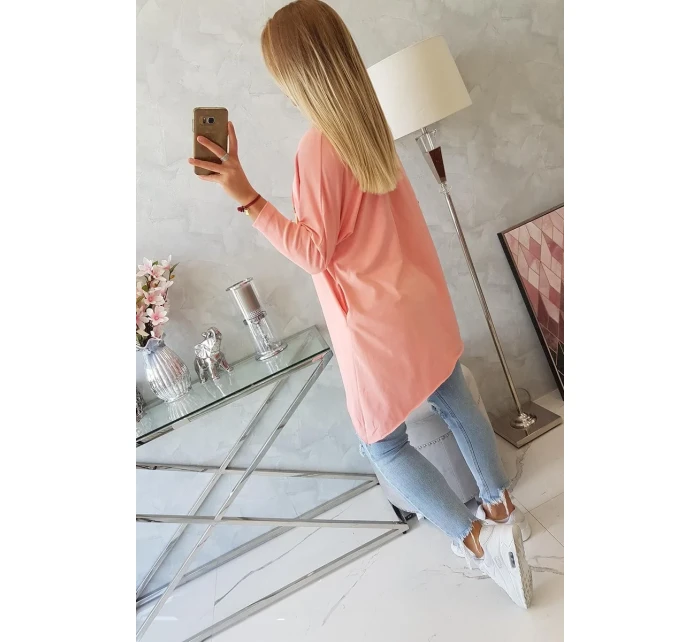 Oversize halenka s duhovým potiskem rtů v meruňkové barvě