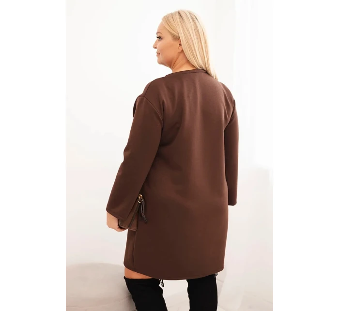 Dámské šaty Plus Size máslo s kapsou a rukávem 3/4 hnědá Dámské šaty Plus Size máslo s kapsou a rukávem 3/4 hnědá