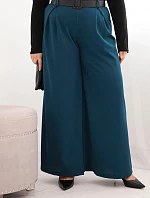 Dámské kalhoty Plus Size s širokou nohavicí a páskem mořská