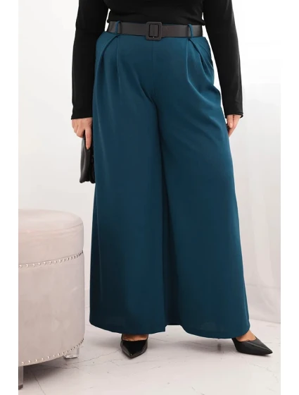 Dámské kalhoty Plus Size s širokou nohavicí a páskem mořská Dámské kalhoty Plus Size s širokou nohavicí a páskem mořská