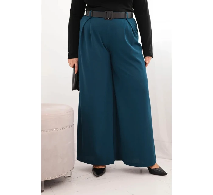 Dámské kalhoty Plus Size s širokou nohavicí a páskem mořská Dámské kalhoty Plus Size s širokou nohavicí a páskem mořská