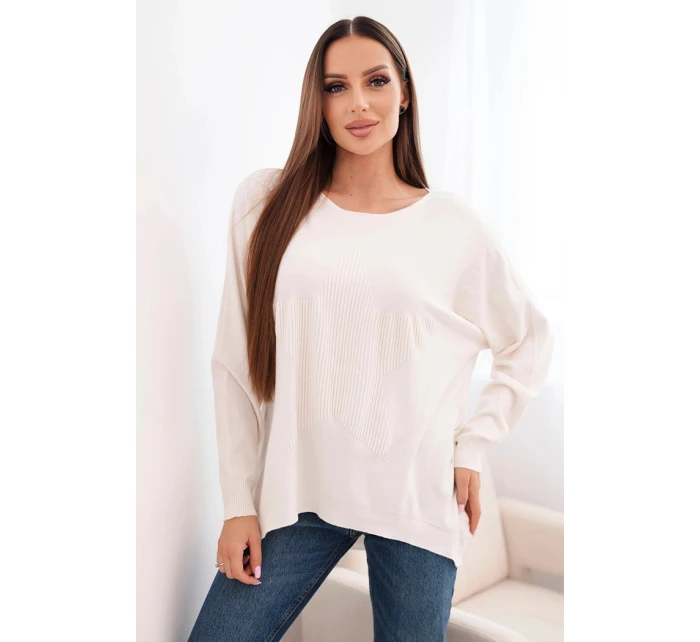 Dámský svetr s delším zadním dílem a  béžový model 21731268 - K-Fashion