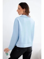 Dámská máslová mikina z viskózy s límečkem a výstřihem do V modrá