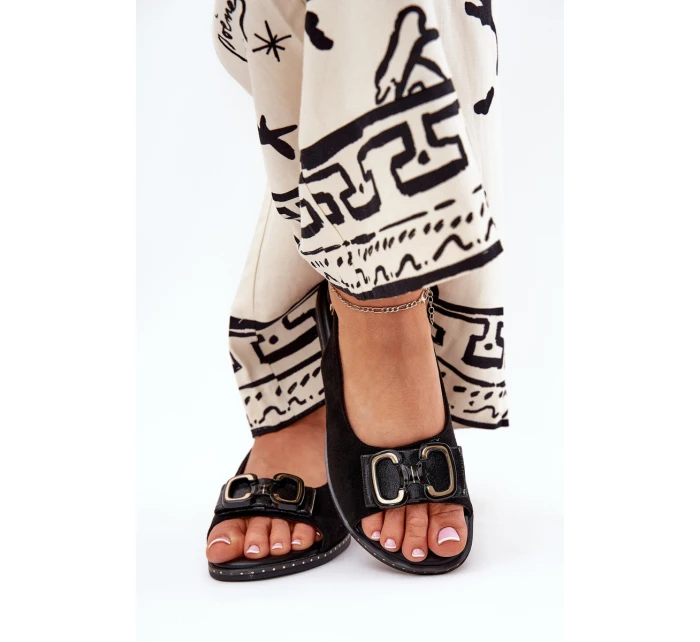 Ploché Sandály S Dekorací Eko Semiš Černé Lilria Ploché Sandály S Dekorací Eko Semiš Černé Lilria