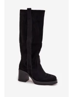 Dámské zimní kozačky na masivním podpatku černé model 21715035 - Boto Dámské zimní kozačky na masivním podpatku černé model 21715035 - Boto