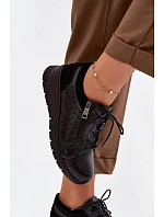 Kožené dámské polobotky na platformě model 22100881 Černé - VINCEZA