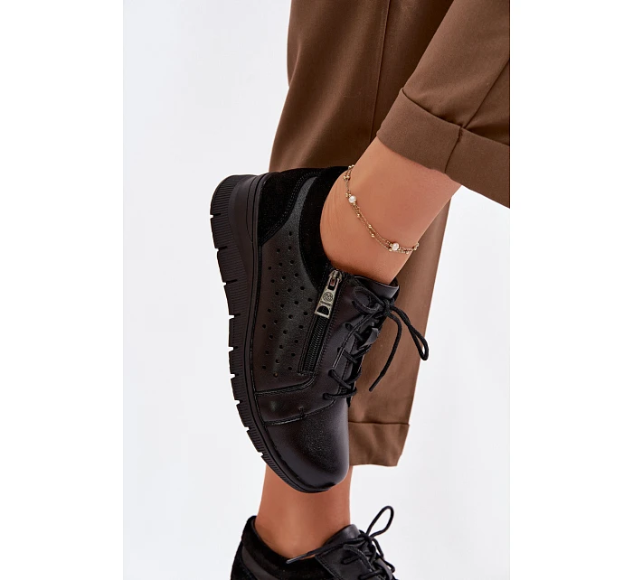 Kožené dámské polobotky na platformě model 22100881 Černé - VINCEZA