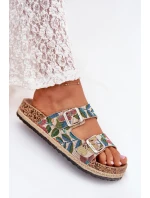 Dámské vzorované pantofle na korkové platformě s přezkami Lee Cooper – multicolor