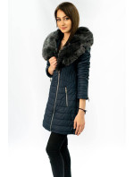 Tmavě modrý dámský kabát z eko kůže s kožešinou (LD5520)