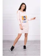 Šaty s 3D grafikou, krajková pudrově růžová