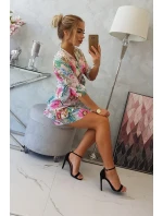 Květinové šaty s vázáním v pase, pudrově růžové