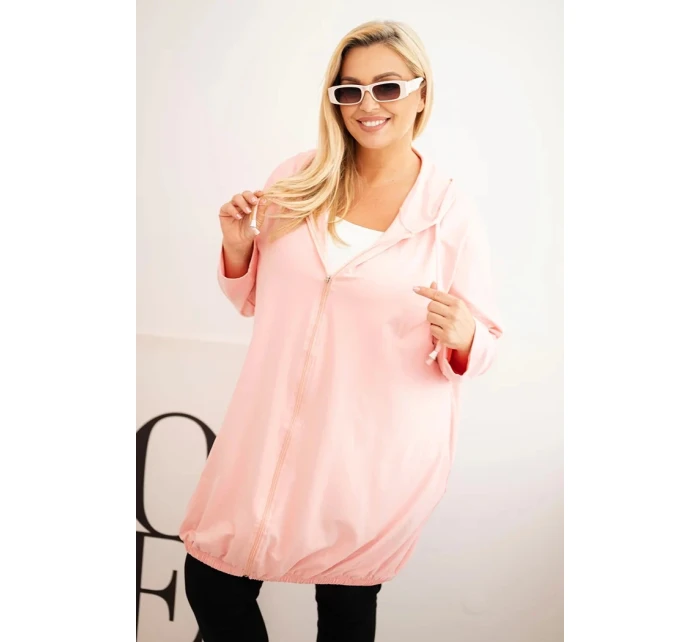 Dámská mikina Plus Size bavlněná s kapucí a zipem pudrově růžová Dámská mikina Plus Size bavlněná s kapucí a zipem pudrově růžová
