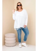 Dámská bavlněná blůza Plus Size s třásněmi bílá Dámská bavlněná blůza Plus Size s třásněmi bílá