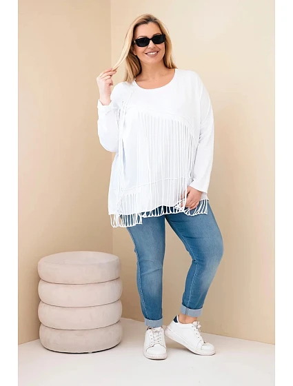 Dámská bavlněná blůza Plus Size s třásněmi bílá Dámská bavlněná blůza Plus Size s třásněmi bílá