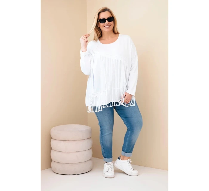 Dámská bavlněná blůza Plus Size s třásněmi bílá Dámská bavlněná blůza Plus Size s třásněmi bílá