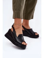 Dámské Kožené Sandály Na Klínu Artiker 52C0484 Černé