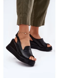 Dámské Kožené Sandály Na Klínu Artiker 52C0484 Černé