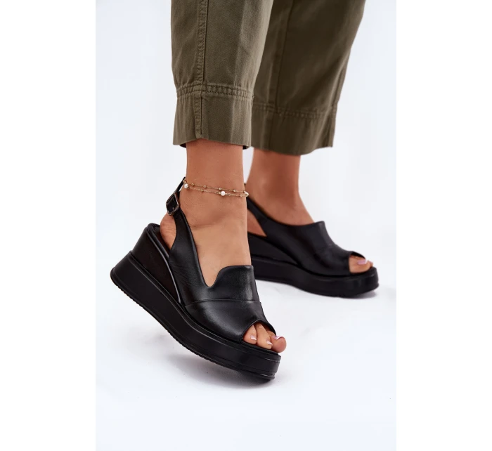 Dámské Kožené Sandály Na Klínu Artiker 52C0484 Černé