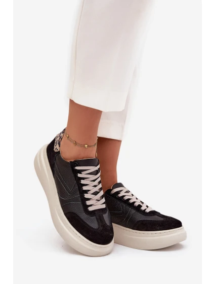 Dámské kožené tenisky na platformě s leopardím vzorem Zazoo – černé Dámské kožené tenisky na platformě s leopardím vzorem Zazoo – černé