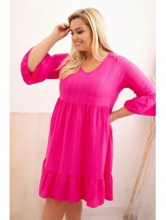 Dámské viskózové šaty Plus Size s model 21165814 ozdobou Fuchsiová - K-Fashion