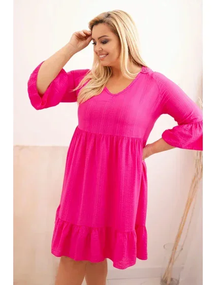 Dámské viskózové šaty Plus Size s model 21165814 ozdobou Fuchsiová - K-Fashion