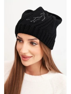 Dámská zimní čepice s vlnou a zdobením z džetů K480 černá
