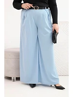 Dámské kalhoty Plus Size se širokou nohavicí a páskem modré