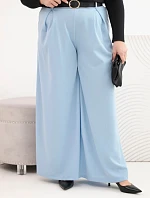 Dámské kalhoty Plus Size se širokou nohavicí a páskem modré