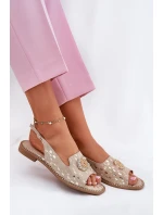 Kožené Sandály S Dekorací Na Plochém Podpatku S.Barski KV51-096 Zlaté