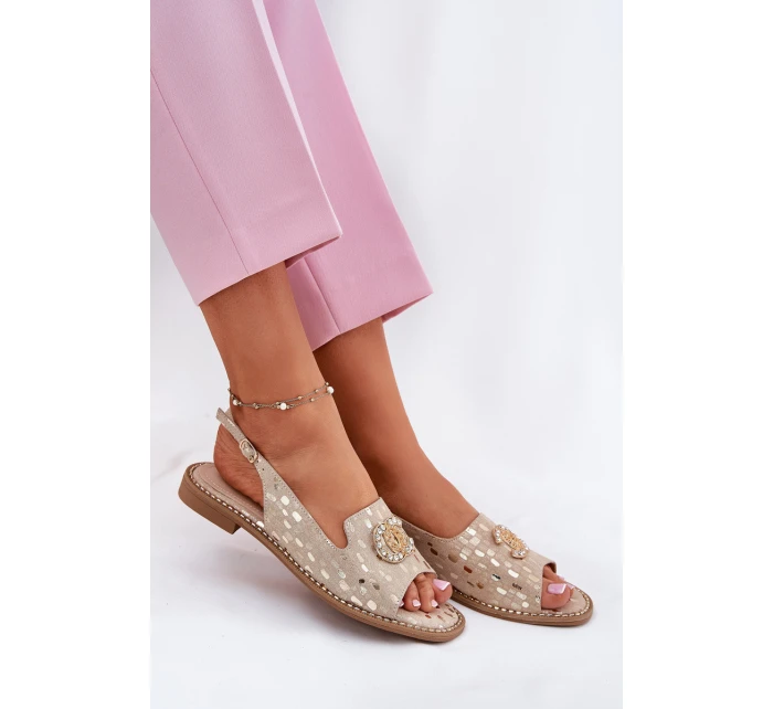 Kožené Sandály S Dekorací Na Plochém Podpatku S.Barski KV51-096 Zlaté