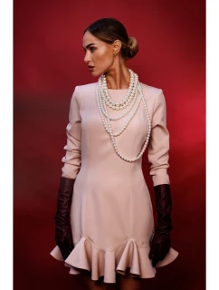 model 21296123 Šaty s volánkovým lemem béžové - Moe