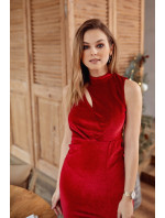 Elegantní červené šaty s mandarinkovým límečkem