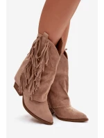 Dámské kotníkové kozačky – kovbojky se třásněmi na sloupku Gralina – khaki