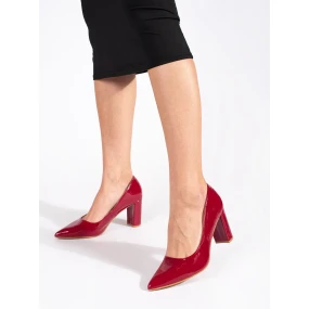 Moderní dámské červené  lodičky na širokém podpatku