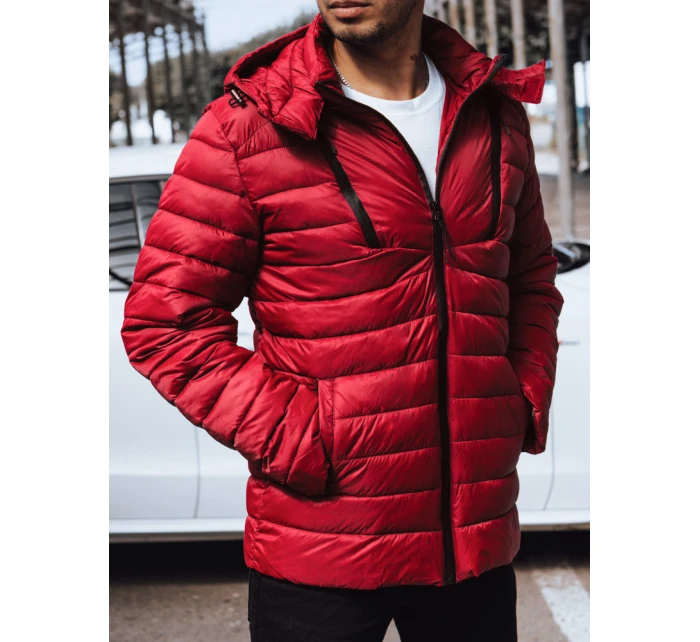 Pánská prošívaná bunda s kapucí červená FashionStreet TX4447