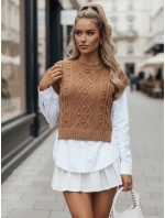 Dámský svetr 2 v 1 s bílou košilí CELESTIA camel FashionStreet MY2216