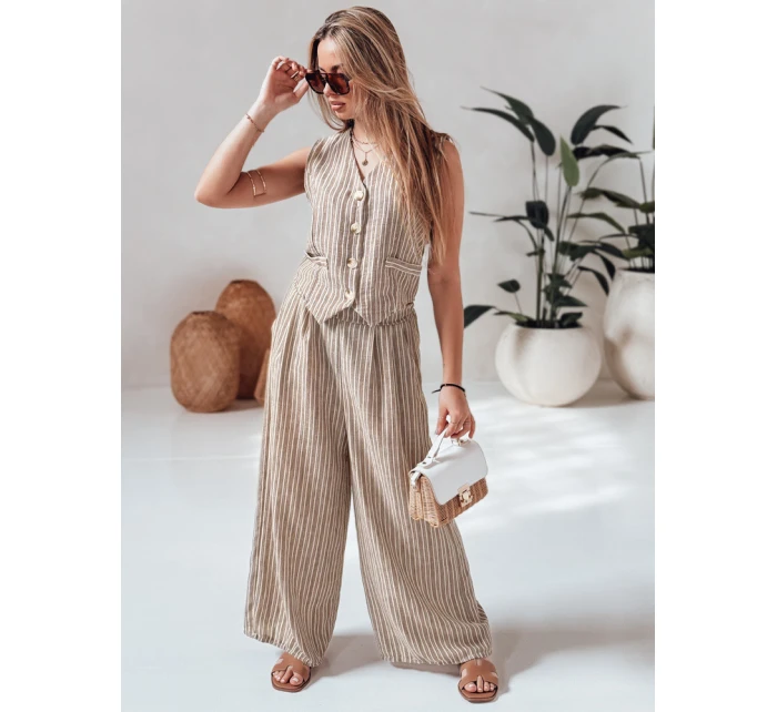 MODERESS dámské pruhované kalhoty s širokými nohavicemi hnědé FashionStreet UY2695