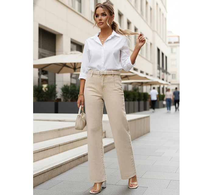 Jeansy damskie wide leg z wysokim stanem beżowe model 22120950 - FashionStreet