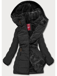 Černá dámská zimní bunda s kapucí (2M-21003)
