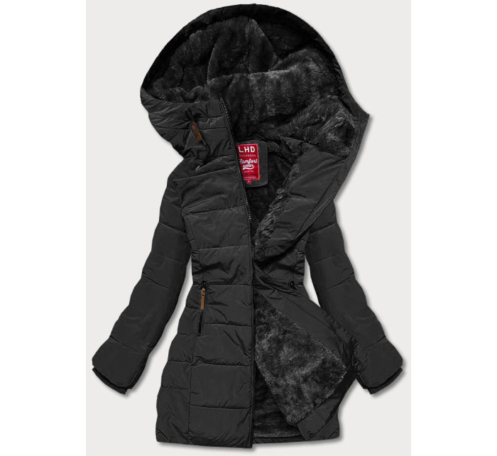 Černá dámská zimní bunda s kapucí (2M-21003)