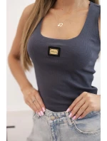 Dámská pruhovaná tílko s ozdobnou nášivkou grafitová