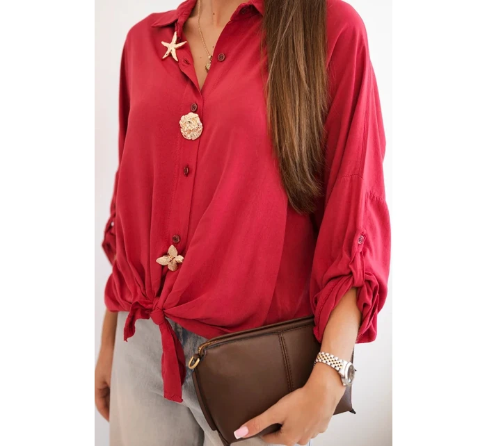 Dámská košile s ozdobnými knoflíky a límcem bordová model 21402214 - K-Fashion