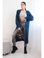 Dlouhý svetr kardigan tmavě model 21402226 - K-Fashion