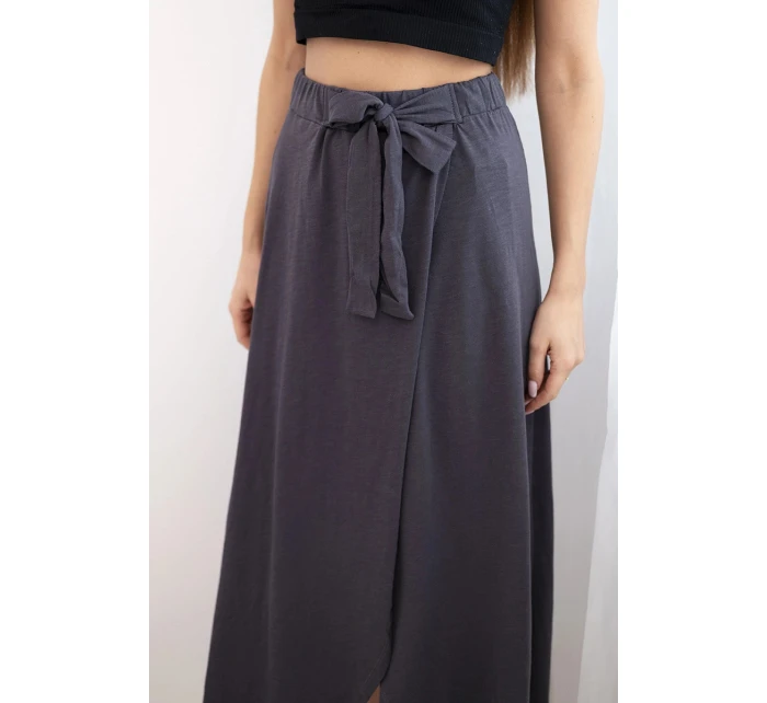 Dámská bavlněná maxi zavinovací sukně se zavazováním grafitová