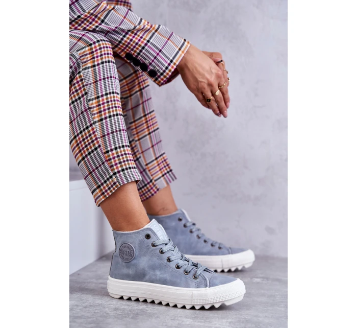 Dámské Kožené Teplé Tenisky Big Star EE274115 Světle Modré Dámské Kožené Teplé Tenisky Big Star EE274115 Světle Modré