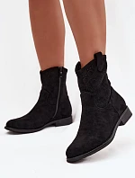 Dámské kotníkové boty na nízkém podpatku s perforovaným vzorem S.Barski HY52-530 Černé