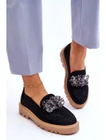 Módní semišové mokasíny s krystaly Černé Demeris